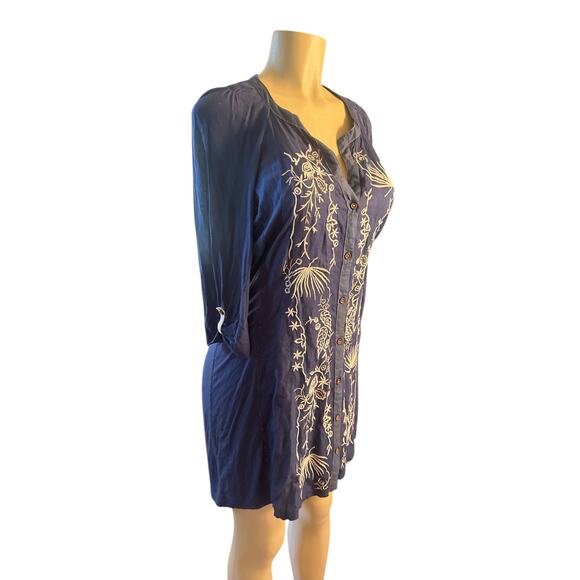 Women SP Petite Anthropologie TINY Button Embroidered Shirt Dress Tunic Boho - Picture 1 of 7